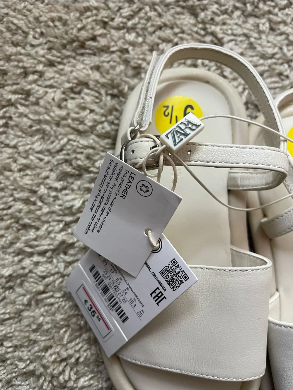 Zara Cream White Kids Slide Leather Sandals